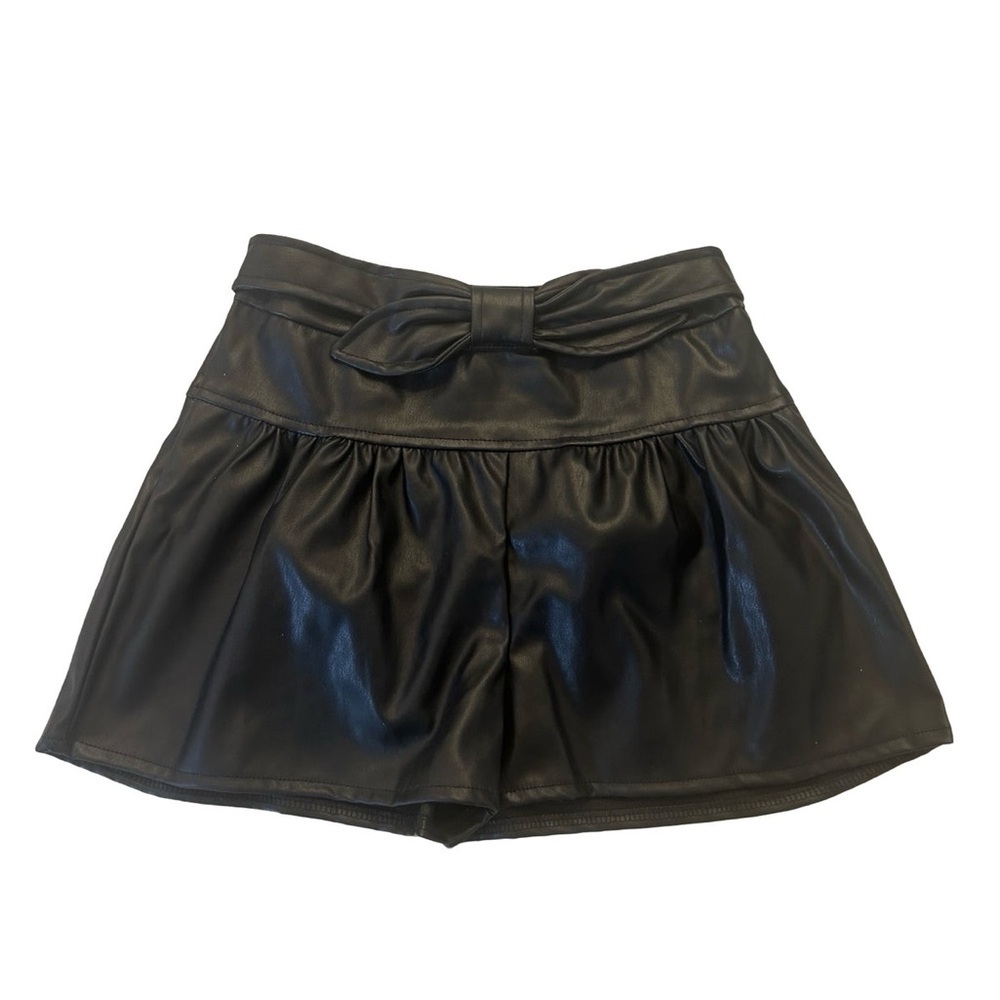 Black Faux Leather Girls Shorts
